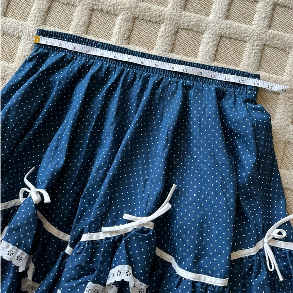 Vintage Partners Please Ruffled Square Dance Navy Blue Polka Dot Skirt Size S - Picture 10 of 14